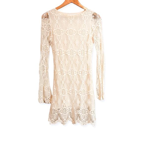 STONE COLD FOX White Long Sleeve Lace Boho Mini Dress Sz. XS - Picture 2 of 5